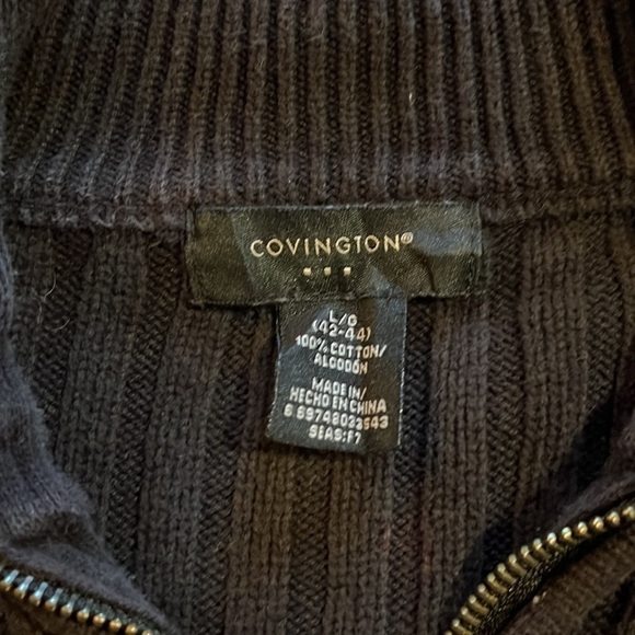 Covington-size L-quarter zip chocolate brown sweater .Leather pull, 100% cotton - Picture 3 of 8